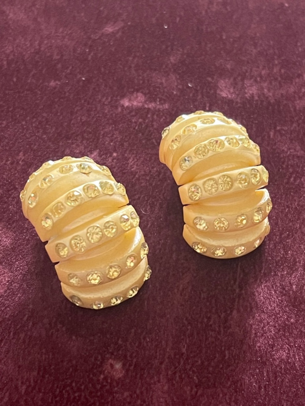 Vintage 1950s Celluloid Rhinestone Shrimp Clip Earrings